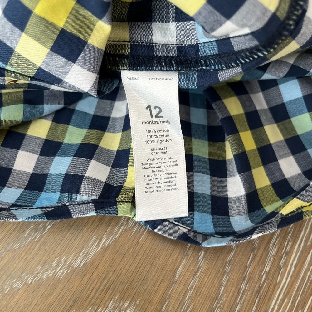 Carters Baby Button Down Blue and Yellow Plaid shirt size 12m, NWT‎